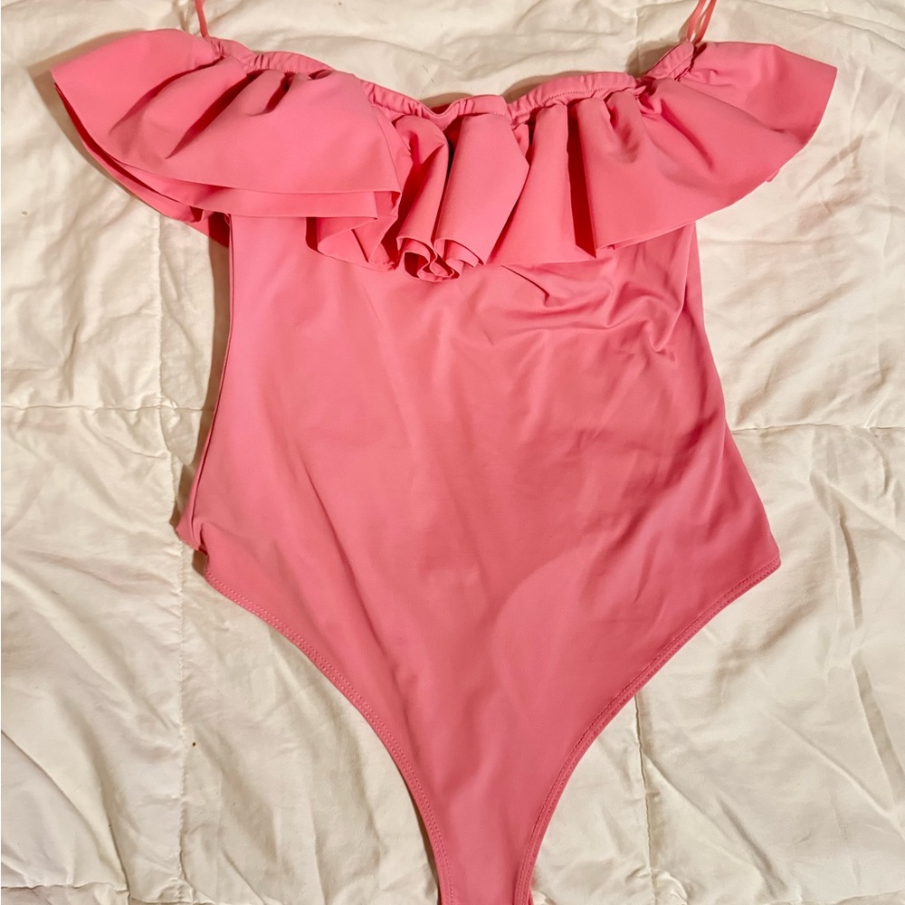 Altar'd State Pink Ruffle Bodysuit